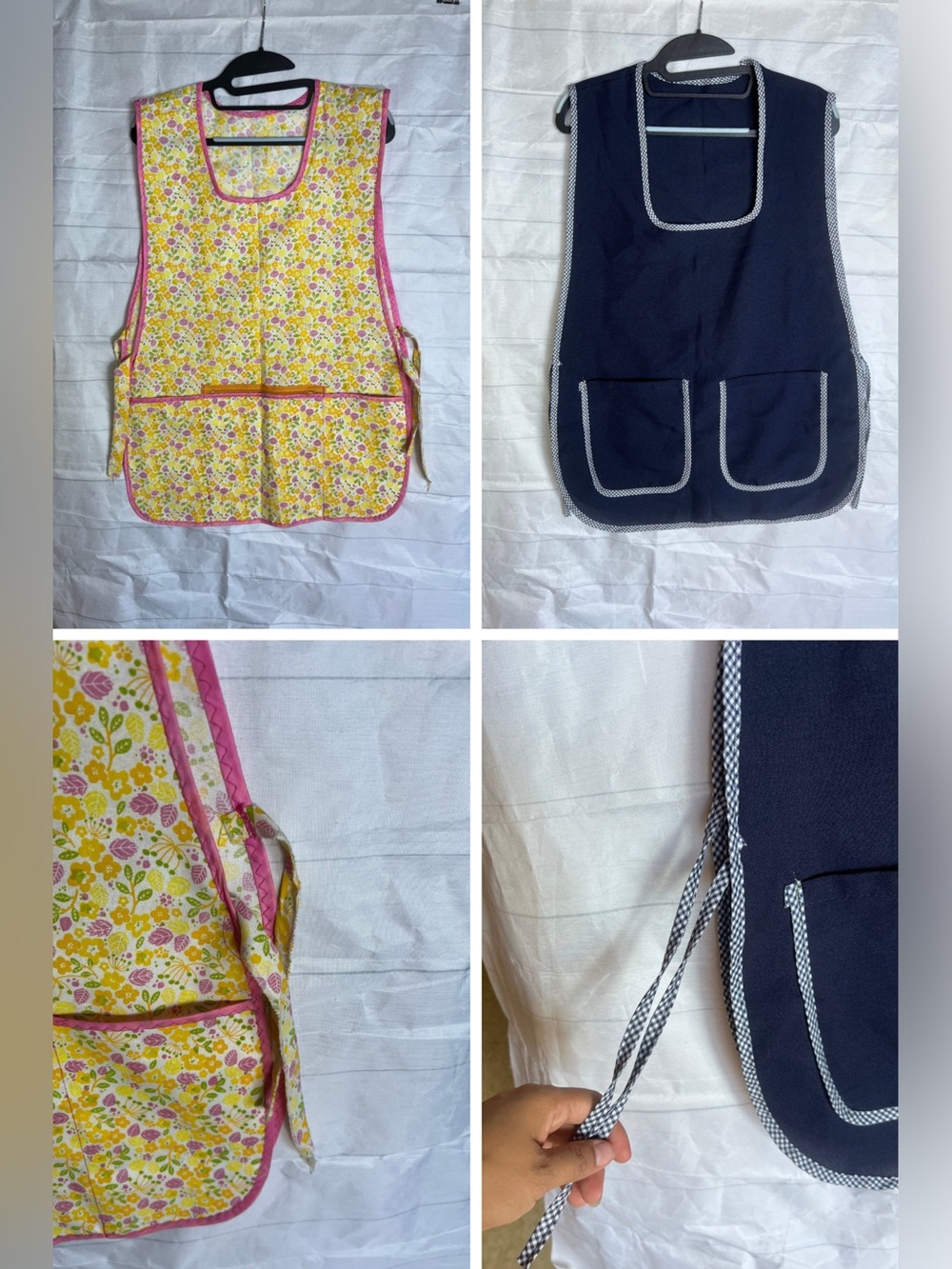 Set 2 Vintage Style Floral Tabard Cobbler Apron Side Tie Smock With Pocket